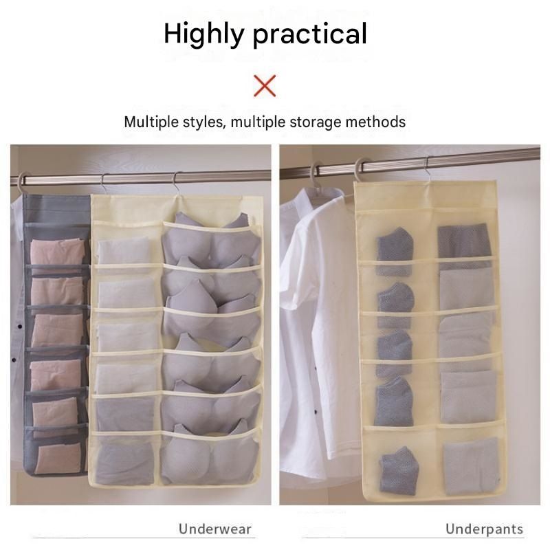 Beige Double-Sided Hanging Underwear Organizer（6 pockets on the front + 18 view 8
