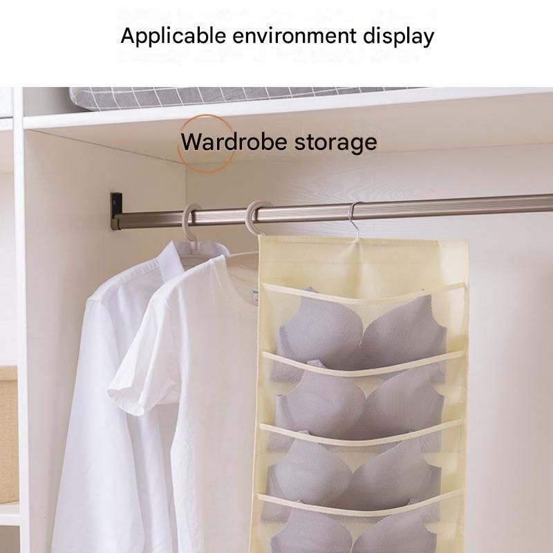 Beige Double-Sided Hanging Underwear Organizer（6 pockets on the front + 18 view 9