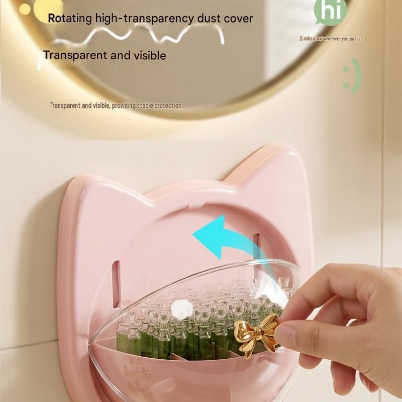 Pink Cat-shaped design Wall Mount Storage Box - Dustproof Transparent Lid with view 4