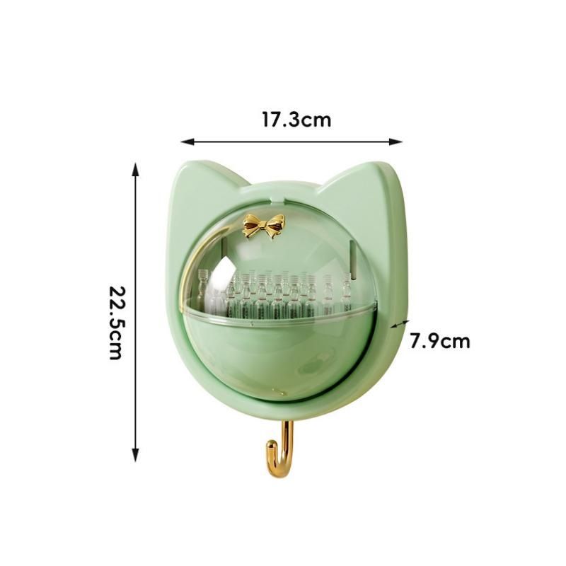 Green Cat-shaped design Wall Mount Storage Box - Dustproof Transparent Lid view 10