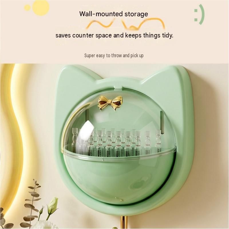 Beige Cat-shaped design Wall Mount Storage Box - Dustproof Transparent Lid view 3