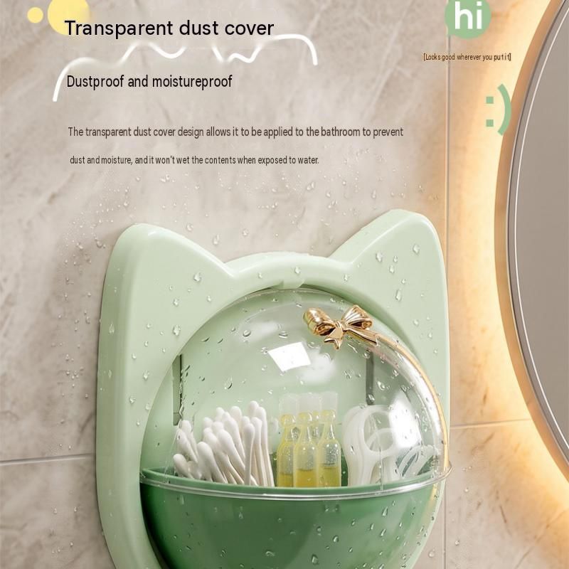 Beige Cat-shaped design Wall Mount Storage Box - Dustproof Transparent Lid view 6