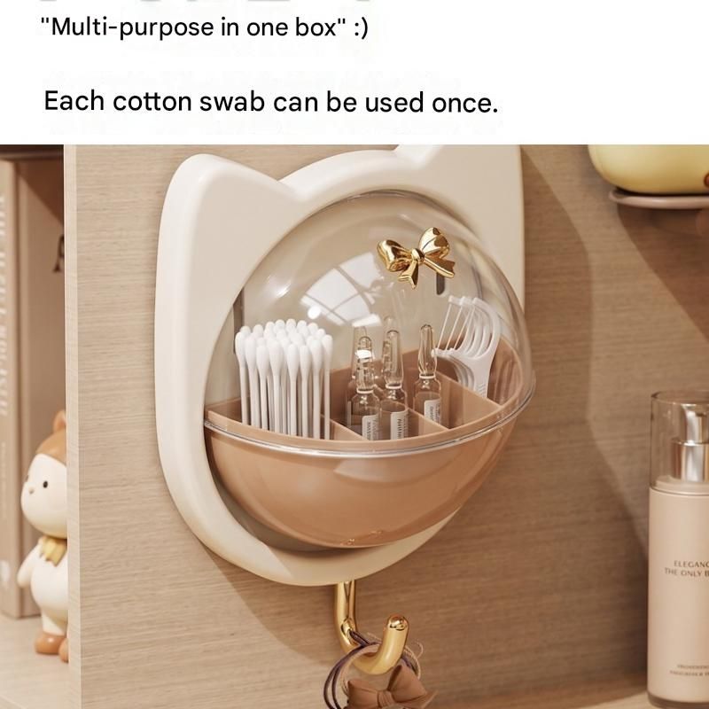 Beige Cat-shaped design Wall Mount Storage Box - Dustproof Transparent Lid view 7