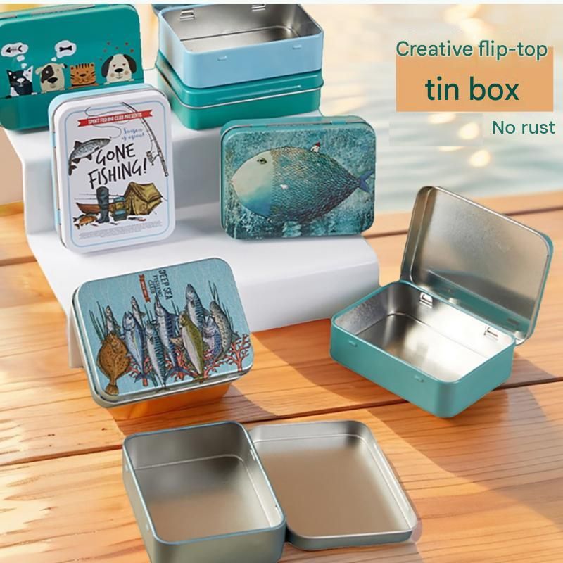 3-Pack Deep-sea fish patterns Portable Metal Storage Box for Cotton Swabs and view 4