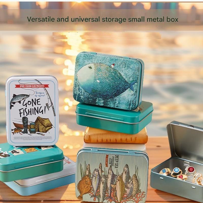 3-Pack Deep-sea fish patterns Portable Metal Storage Box for Cotton Swabs and view 6