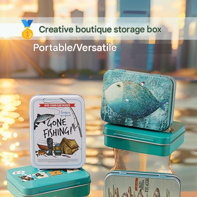 3-Pack Large fish patterns Portable Metal Storage Box for Cotton Swabs and view 2