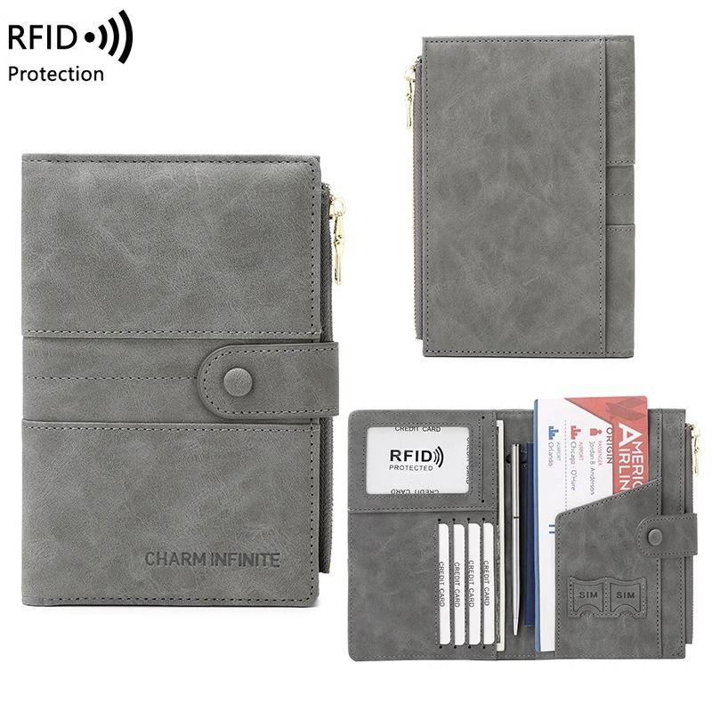 Grey RFID-Protected Travel Passport Wallet - Slim Multi-Compartment Organiser view 9