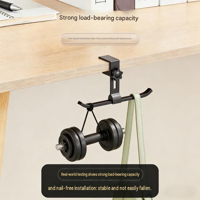 2 pack White Aluminium Desk Edge Hook - Adjustable Clamp-On Bag Hanger For view 5