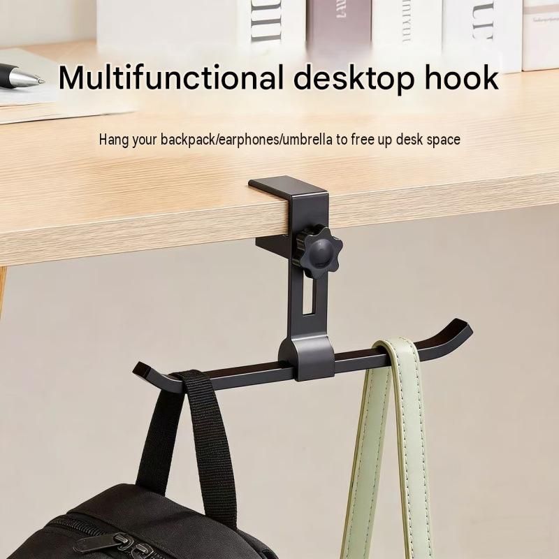 2 pack Black and Grey Aluminium Desk Edge Hook - Adjustable Clamp-On Bag view 2