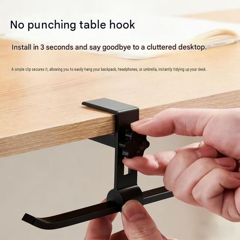 2 pack Black and Grey Aluminium Desk Edge Hook - Adjustable Clamp-On Bag view 3