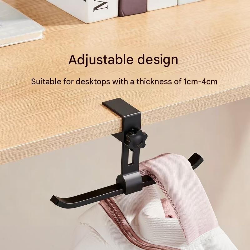 2 pack Black and Grey Aluminium Desk Edge Hook - Adjustable Clamp-On Bag view 4