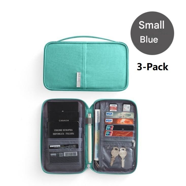 3-pack Small size Blue Travel Document Organiser - Waterproof Oxford Cloth — image 1