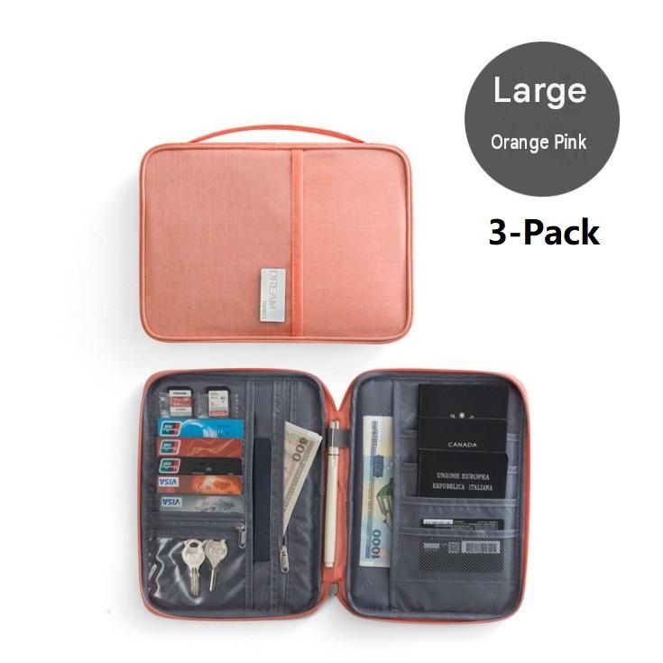 3-pack Large size Orange Pink Travel Document Organiser - Waterproof Oxford — image 1