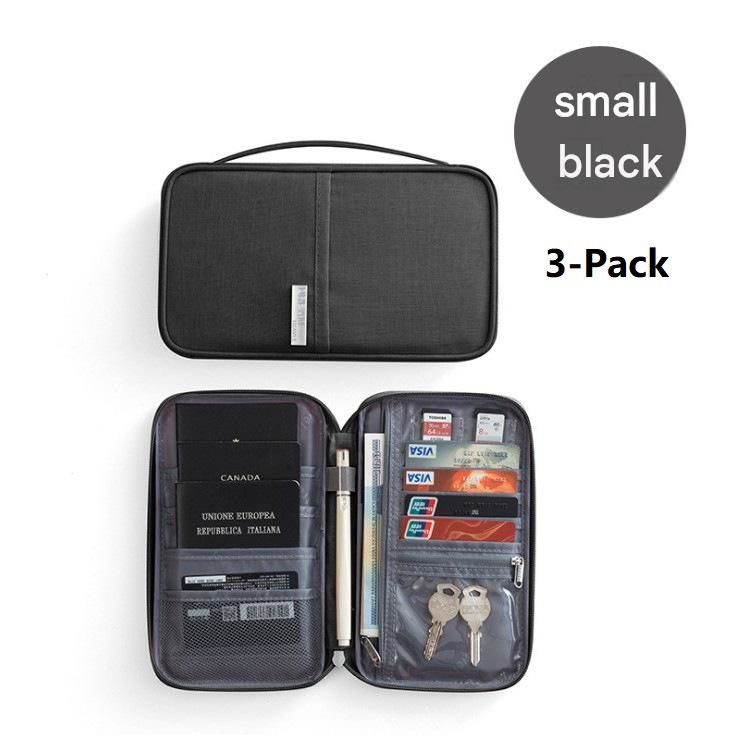3-pack Small size Black Travel Document Organiser - Waterproof Oxford Cloth — image 1