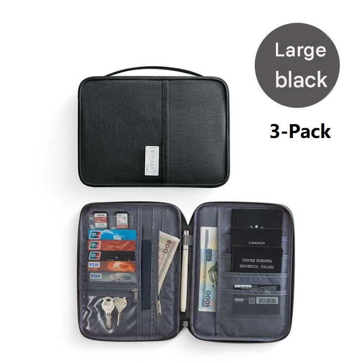 3-pack Large size Black Travel Document Organiser - Waterproof Oxford Cloth — image 1