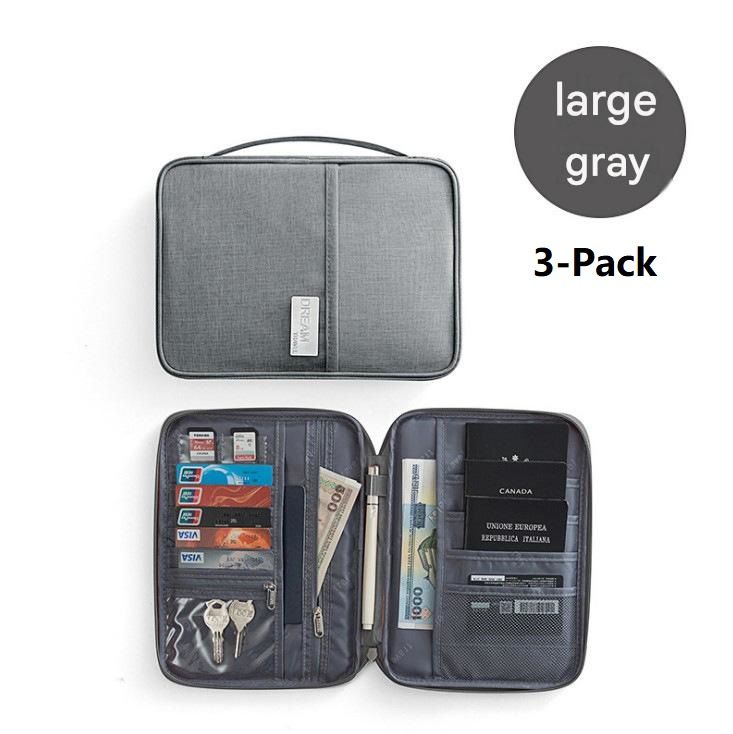 3-pack Large size Grey Travel Document Organiser - Waterproof Oxford Cloth — image 1