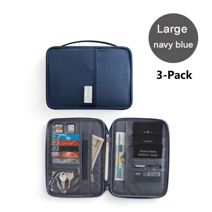 3-pack Large size Navy Blue Travel Document Organiser - Waterproof Oxford — image 1