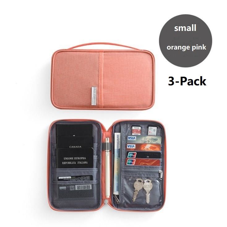 3-pack Small size Orange Pink Travel Document Organiser - Waterproof Oxford — image 1