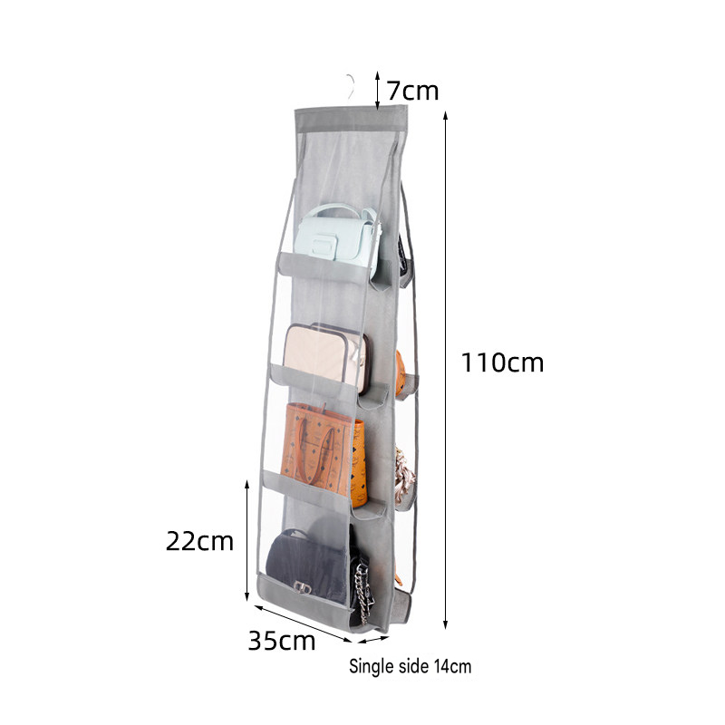 Black 8-compartment Hanging Handbag Organizer - Double-Sided Non-Woven PVC view 7