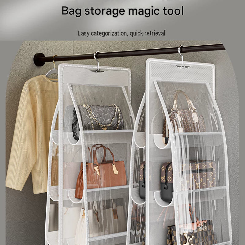 White 8-compartment Hanging Handbag Organizer - Double-Sided Non-Woven PVC view 2