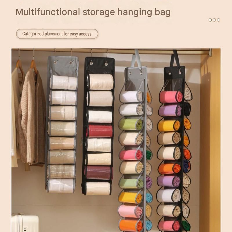 Grey 26-compartment Hanging Clothes Organiser - Double Sided Transparent view 2
