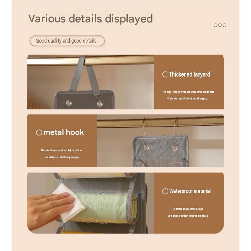 Grey 26-compartment Hanging Clothes Organiser - Double Sided Transparent view 3