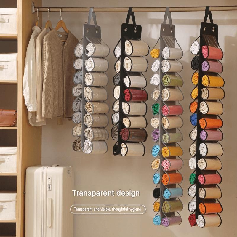 Grey 26-compartment Hanging Clothes Organiser - Double Sided Transparent view 4