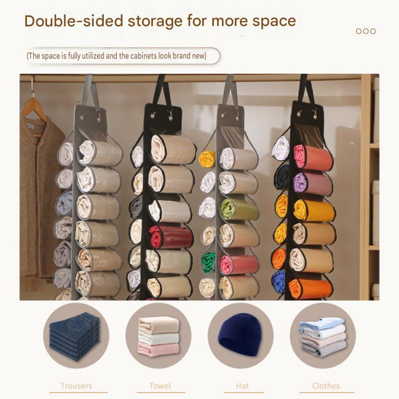 Grey 26-compartment Hanging Clothes Organiser - Double Sided Transparent view 6