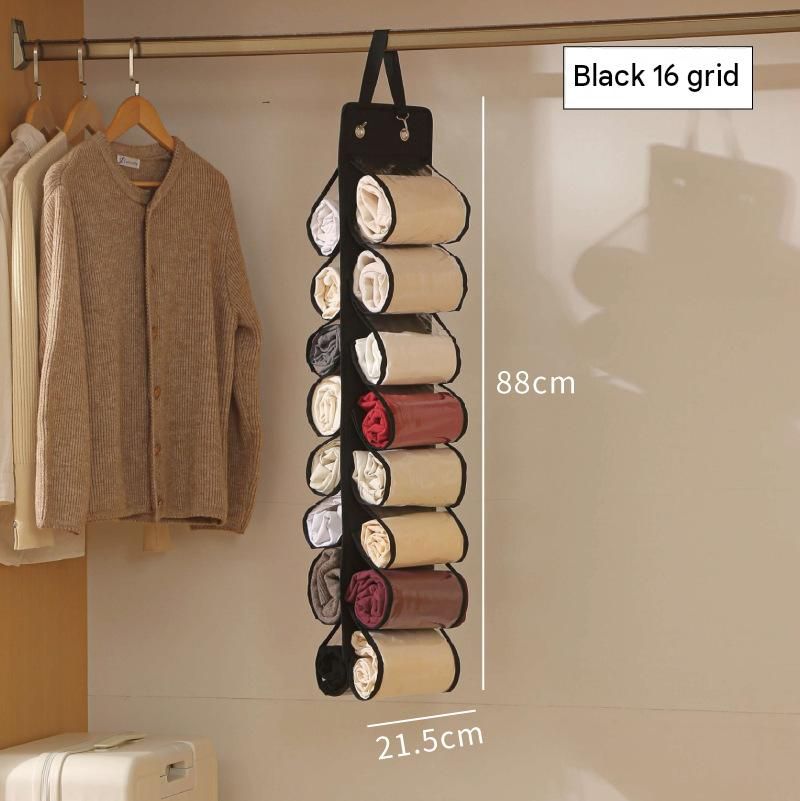 Black 16-compartment Hanging Clothes Organiser - Double Sided Transparent view 7