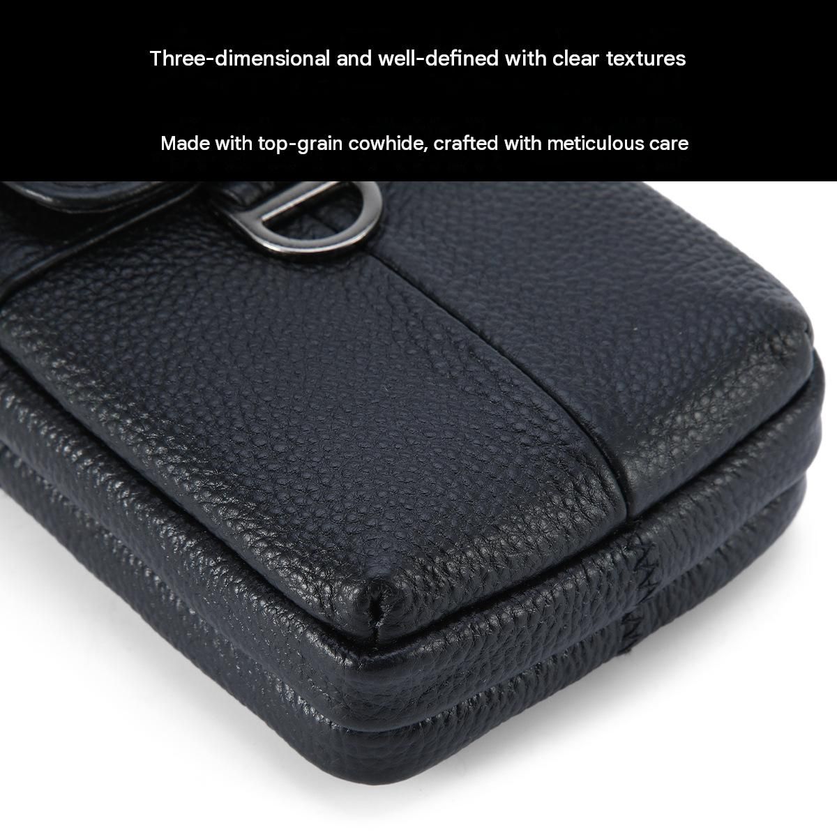 Black Men's Genuine Leather Waist Bag - Multi Layer Phone Pouch with Belt Loop view 7