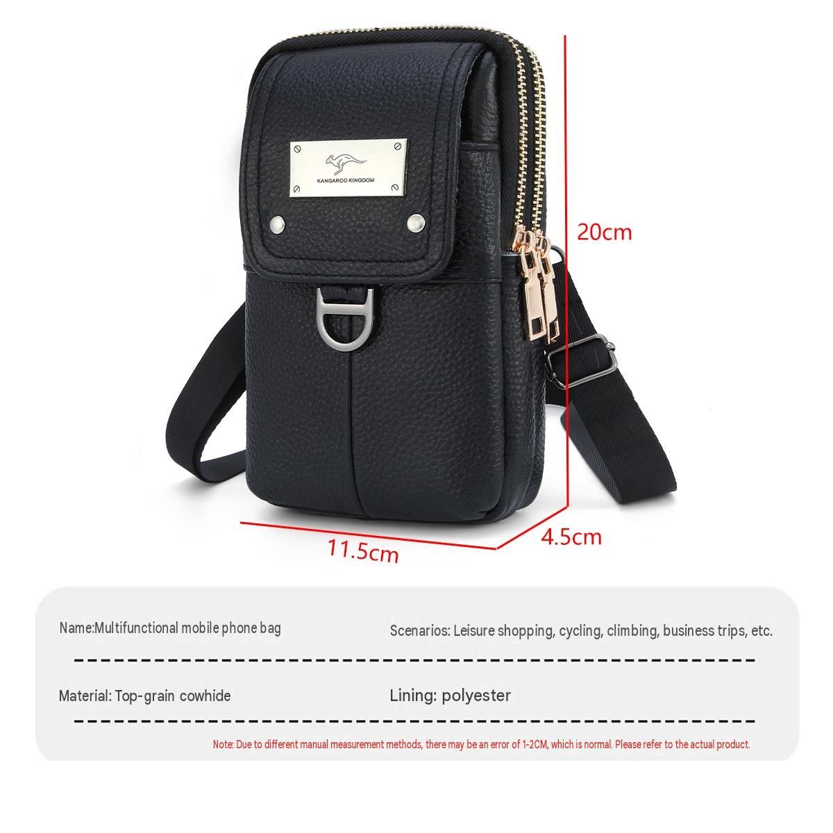 Black Men's Genuine Leather Waist Bag - Multi Layer Phone Pouch with Belt Loop view 8