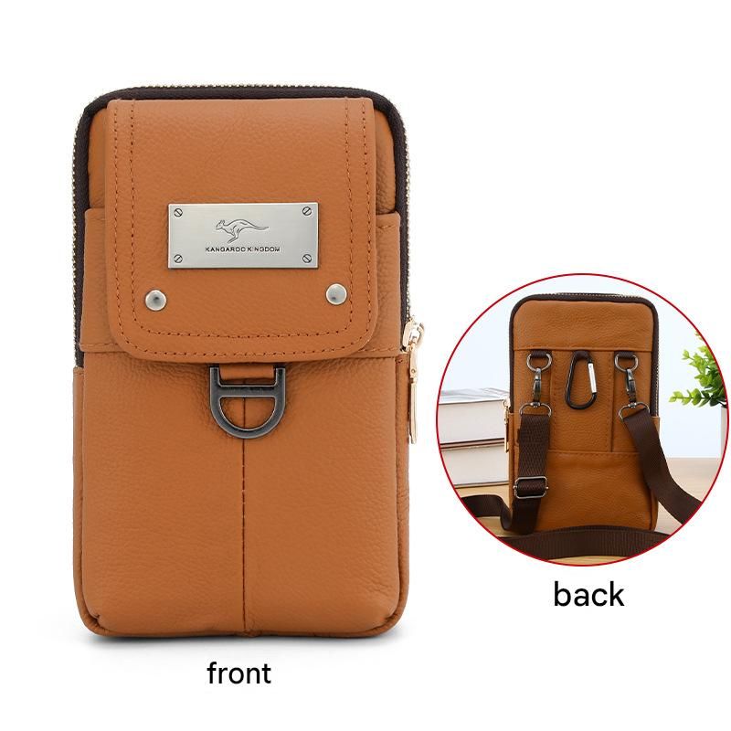 Brown Men's Genuine Leather Waist Bag - Multi Layer Phone Pouch with Belt Loop