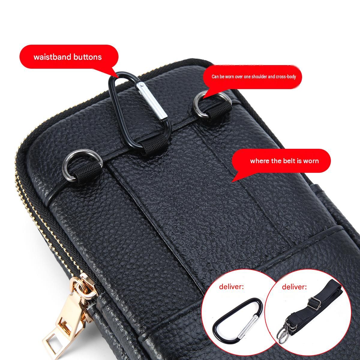 Brown Men's Genuine Leather Waist Bag - Multi Layer Phone Pouch with Belt Loop view 6