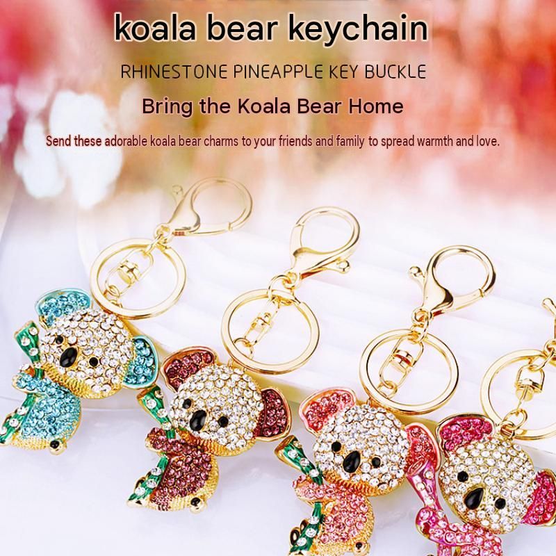 Pink Rhinestone Koala Keychain - Eco Friendly Zinc Alloy Metal Key Ring with view 2