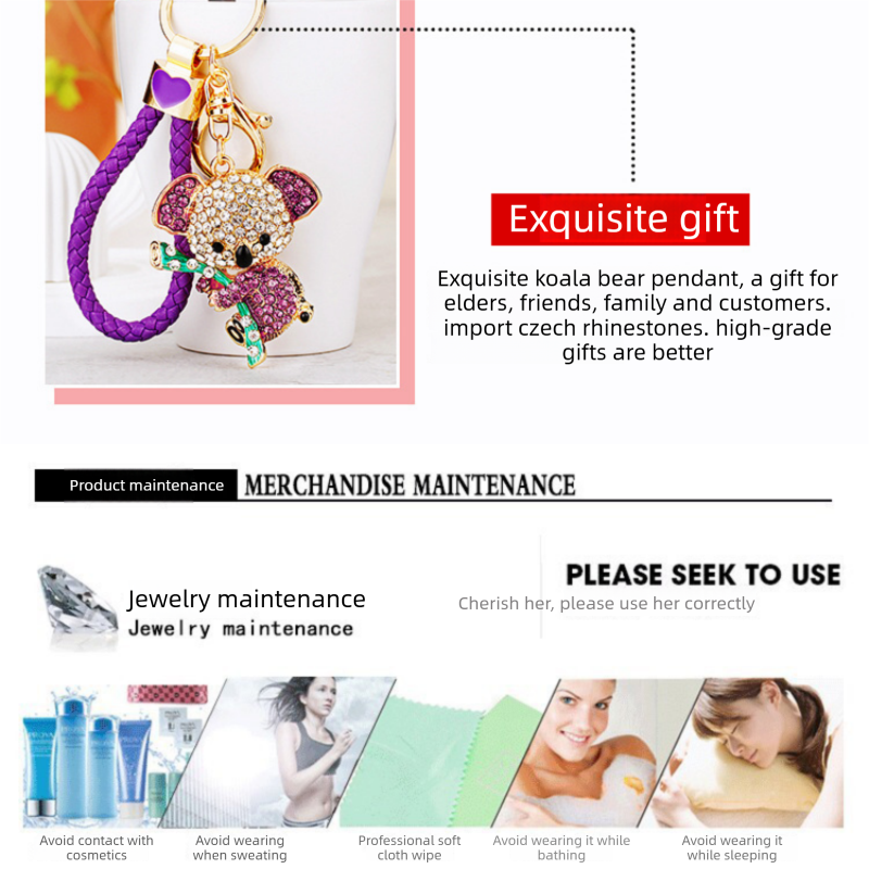 Red Rhinestone Koala Keychain - Eco Friendly Zinc Alloy Metal Key Ring with view 6
