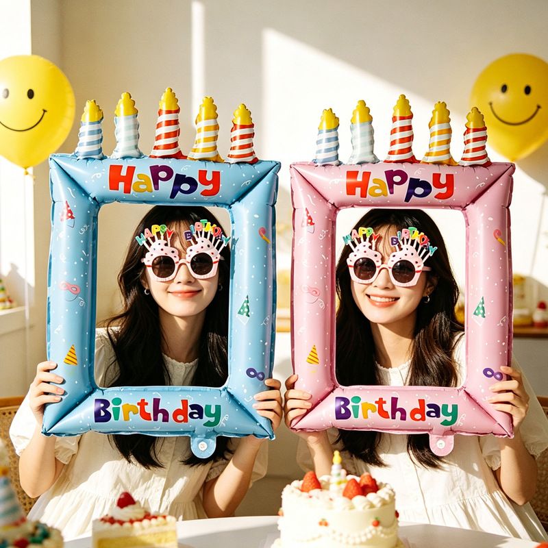 5-pack Pink Happy Birthday Foil Balloon Photo Frame - Inflatable Party view 5
