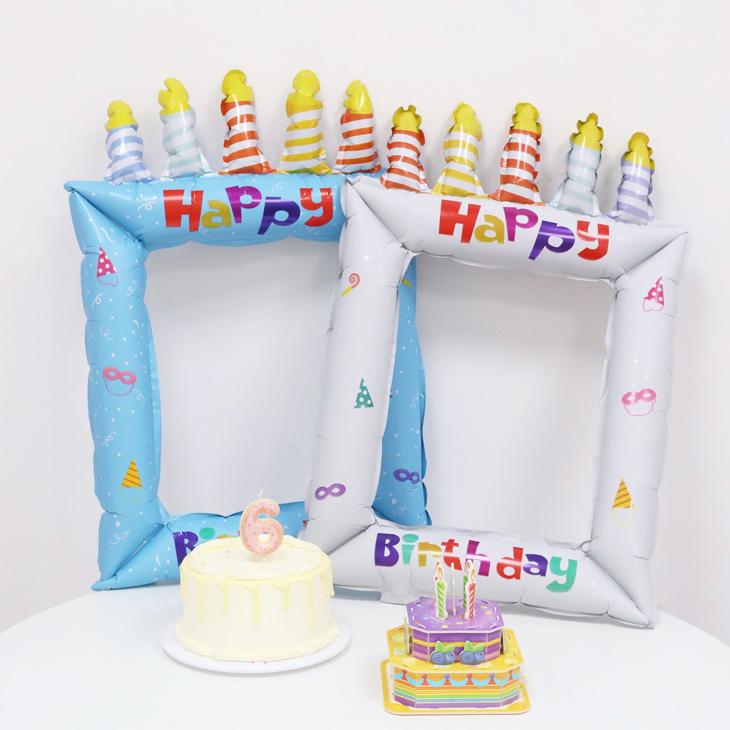 5-pack White Happy Birthday Foil Balloon Photo Frame - Inflatable Party view 2