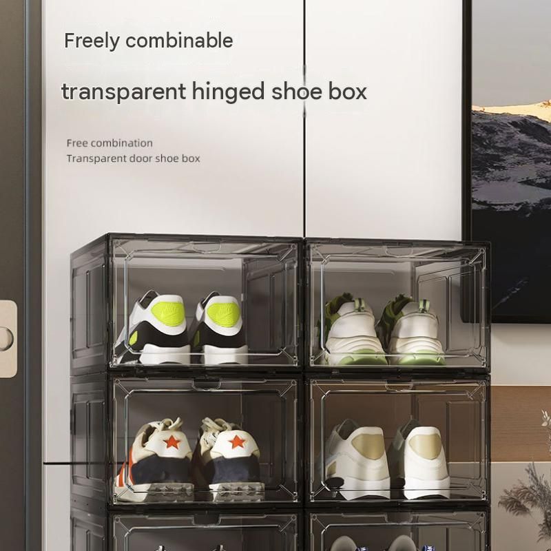 2 transparent black ones Stackable Magnetic Shoe Storage Box - Transparent PS view 2