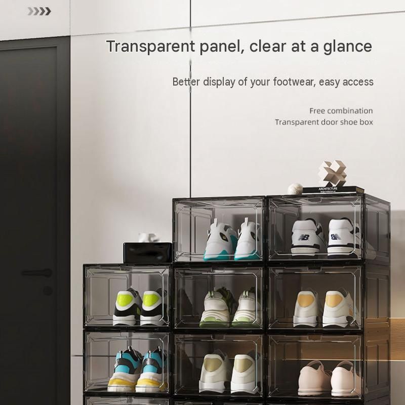 2 transparent black ones Stackable Magnetic Shoe Storage Box - Transparent PS view 3