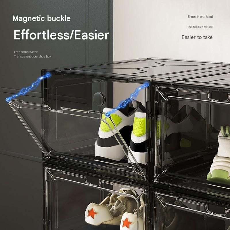 2 transparent black ones Stackable Magnetic Shoe Storage Box - Transparent PS view 4
