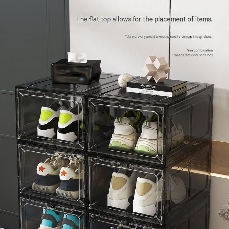 4 transparent black ones Stackable Magnetic Shoe Storage Box - Transparent PS view 5