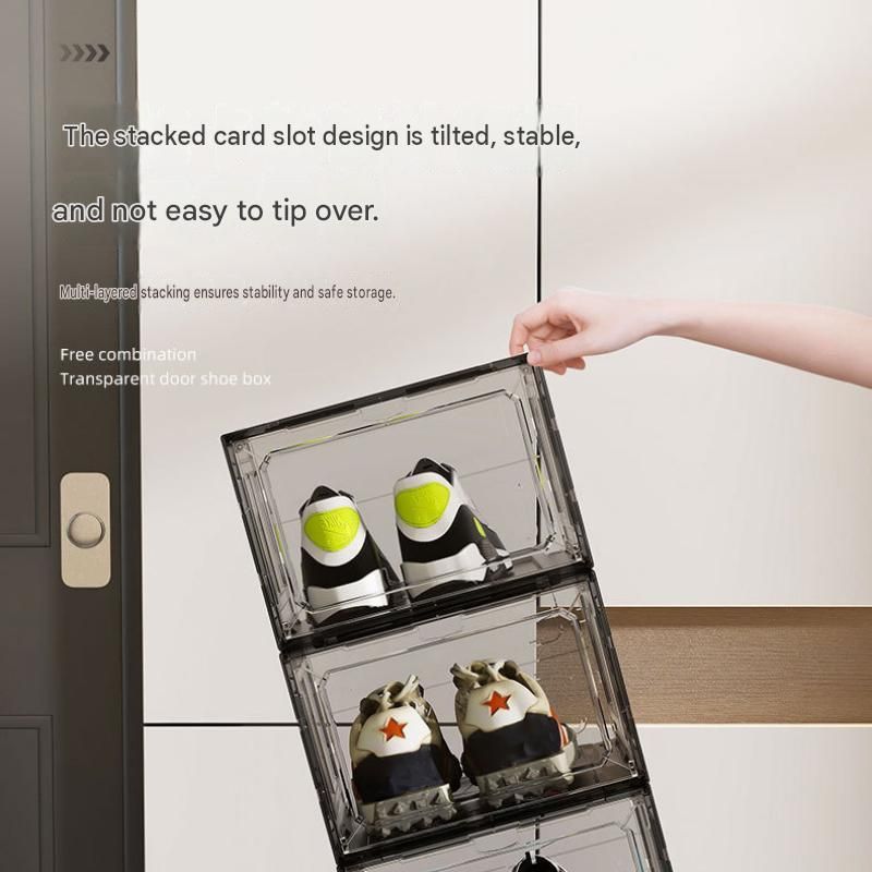 2 transparent white ones Stackable Magnetic Shoe Storage Box - Transparent PS view 6