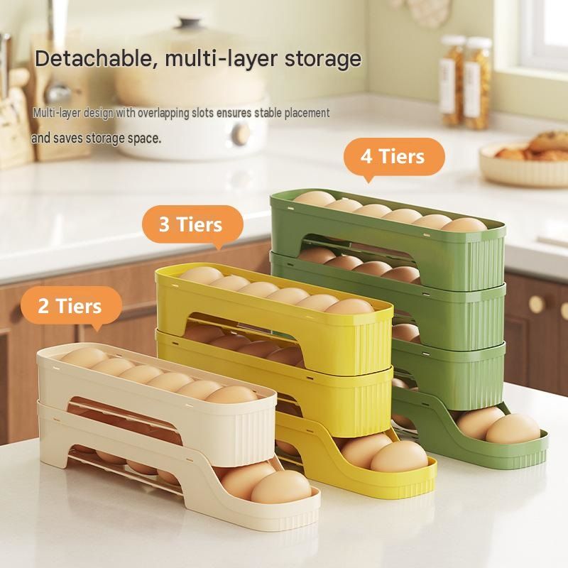 4-Tier Yellow Rolling Egg Storage Box - Grade PP Plastic - Automatic Dispensing view 3