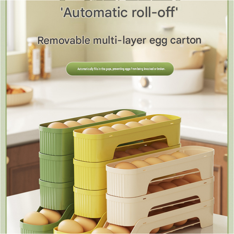 3-Tier Beige Rolling Egg Storage Box - Grade PP Plastic - Automatic Dispensing view 2