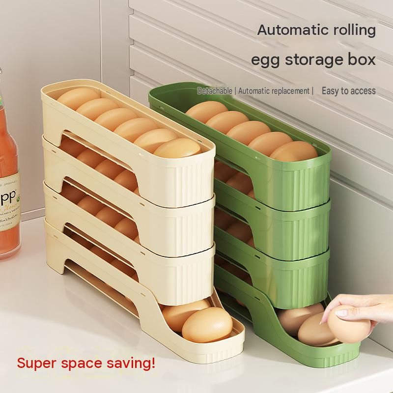 3-Tier Beige Rolling Egg Storage Box - Grade PP Plastic - Automatic Dispensing view 4