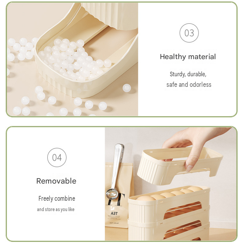 3-Tier Beige Rolling Egg Storage Box - Grade PP Plastic - Automatic Dispensing view 8