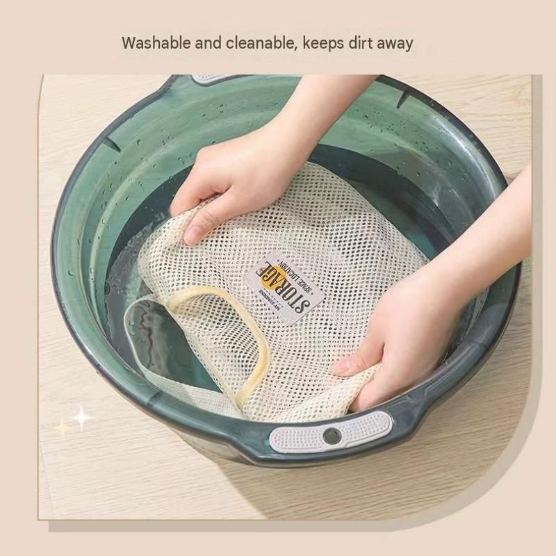 2 pcs Beige Hanging Mesh Storage Bag - Breathable Canvas Organizer for Socks view 3