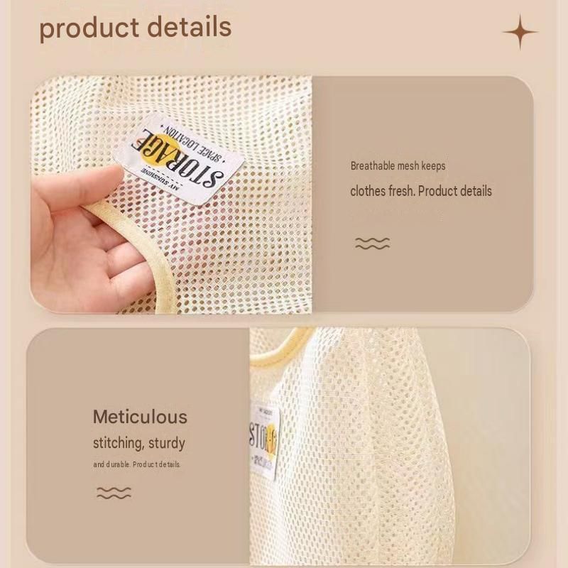 3 pcs Beige Hanging Mesh Storage Bag - Breathable Canvas Organizer for Socks view 7