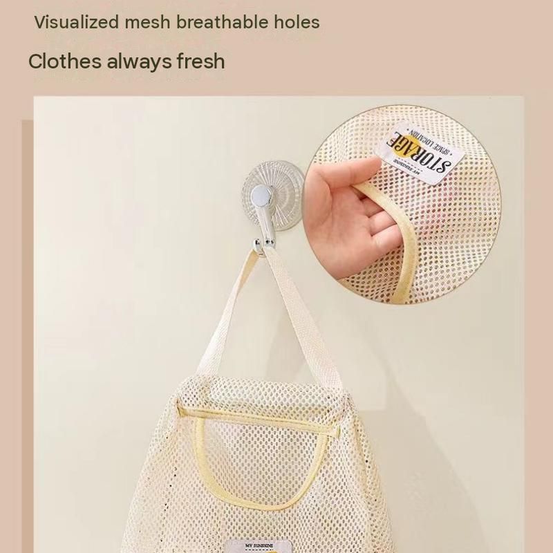 4 pcs Beige Hanging Mesh Storage Bag - Breathable Canvas Organizer for Socks view 4