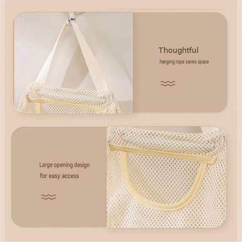 4 pcs Beige Hanging Mesh Storage Bag - Breathable Canvas Organizer for Socks view 8